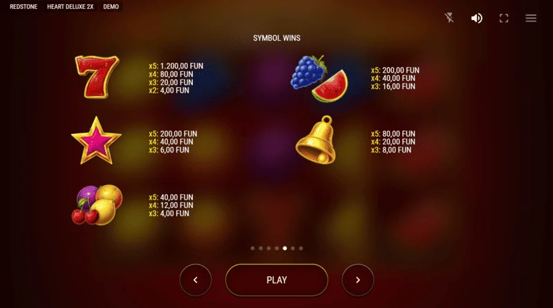 Heart Deluxe 2x - tabella dei pagamenti con il cuore wild espandibile