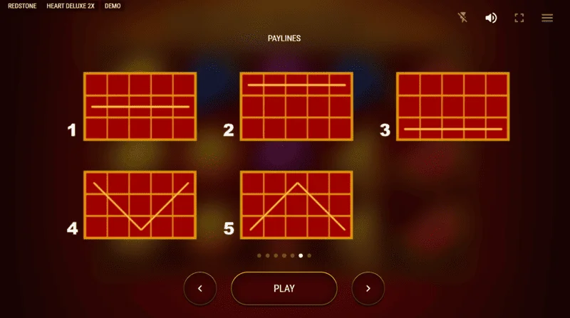 Heart Deluxe 2x - schema delle cinque linee vincenti da sinistra a destra